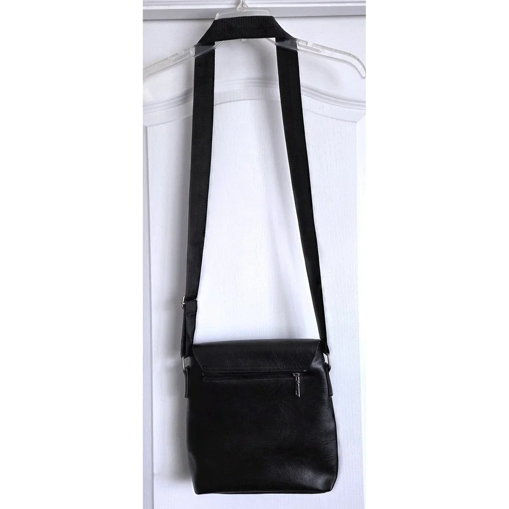 Jeep Buluo Black Vegan Leather Crossbody Messenger Bag Adjustable Strap‎